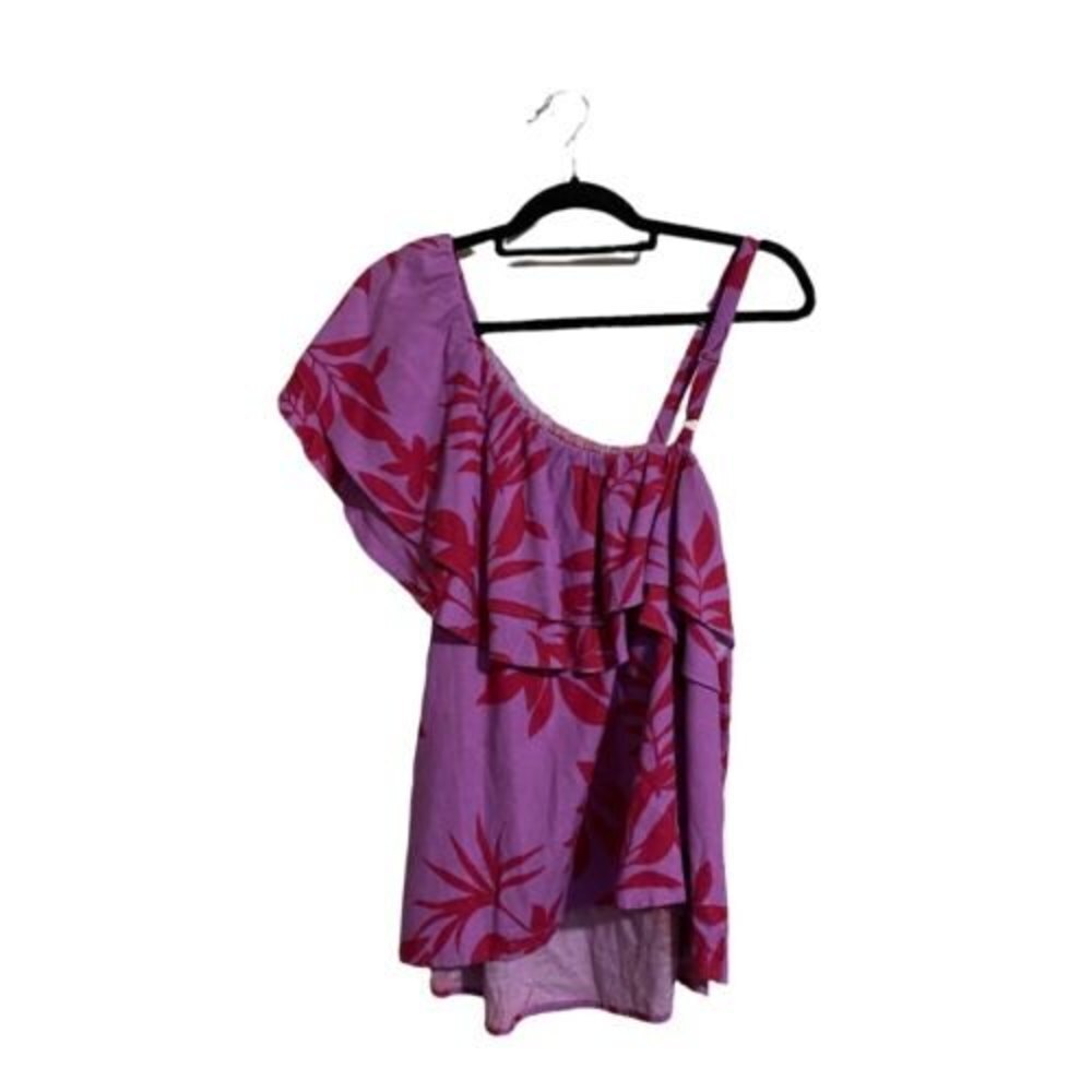 Old Navy Shirt One-Shoulder Floral Purple Ruffle Multicolor Size 2X Plus